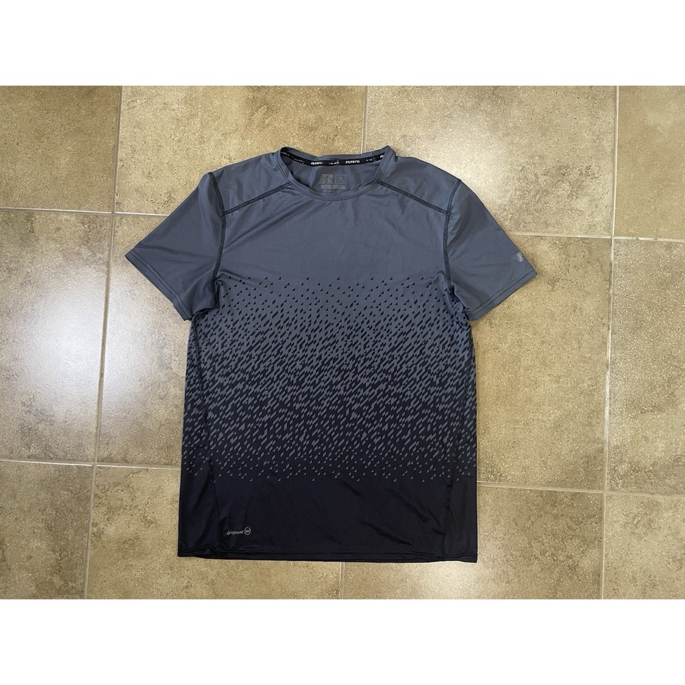 Russell Athletic Dri-Power Mens Sz M Training Fit Crew Neck T-Shirt Black Gray